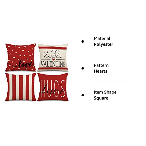 Anydesign Valentine's Day Pillow Covers Red White Sweet Love Throw Pillow Case 18 X 18 Inch Hearts Stripes Love Cushion Cover For Home Couch Sofa Wedding Anniversary Decoration, Set Of 4 #TOP7