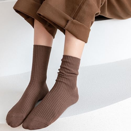 Womens Socks Neutral Cute Crew Socks Solid Color Cotton Boot Socks for Women Granola Girls Ladies 5/6 Pairs 5