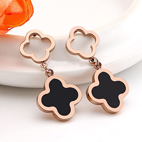lifang Paire de boucles d'oreilles en forme de trèfle à quatre feuilles en acier inoxydable et titane - Or rose Cover