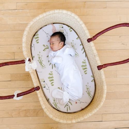 Image of Stretch Fitted Bassinet Sheet Set BROLEX 2 Pack Cradle Sheets for Bassinet Pad /Mattress,Unisex Boys Girls,Ultra Soft,Fawn Flora