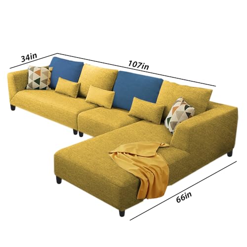 Image of Casaliving Minta RHS 6 Seater L Shape Sofa Set for Living Room (Yellow Colour) Velvet Fabric Sofa Set for Living Room