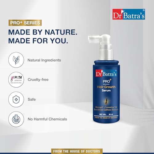 Image of Dr Batra's Pro+ Hair Growth Serum 30ml - Clinically Proven Hair Fall Control & Regrowth Formula with Baicapil, Cressatine & Isochrysis Galbana | Redensyl Scalp Serum | Thicker, Stronger, Fuller Hair Non-Greasy | For Men & Women