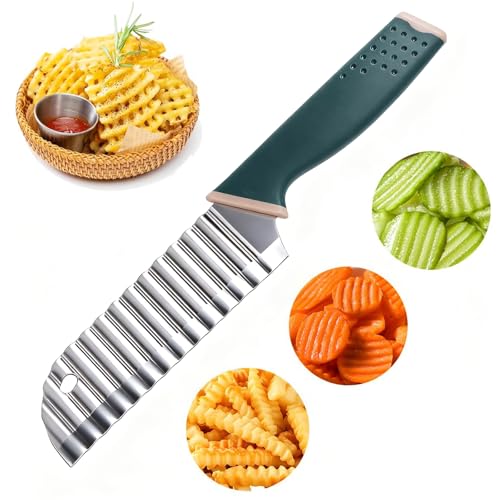 Suuker Crinkle Cut Knife, Crinkle Cutter for Veggies, Potato Slicer Wave Chopper, Stainless Steel Wave Fries Cutter With Ergonomic Handle for French Fry, Cucumber, Carrot and Fruit