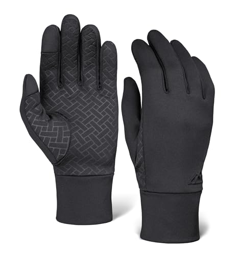Tough Outdoors Touchscreen-Laufhandschuhe – Schwarze Winterhandschuh-Einlagen zum SMS-Schreiben, Radfahren, Autofahren für Männer und Frauen – dünne, leichte und warme Thermo-Sporthandschuhe