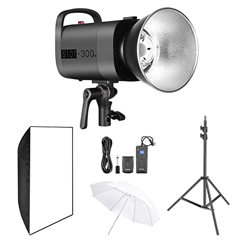 Neewer Flash Estroboscópico 600W Kit Iluminación:(2)300W Monoluz (2)Reflector (2)Soporte De Luz (2) Softbox (2)Lámpara De Modelado (1)RT-16 Disparador Inalámbrico (1)Bolsa
