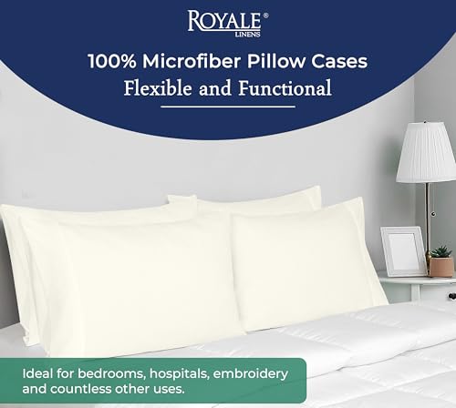 Image of Royale Linens Standard Pillowcase Set of 2 - Bed Pillow Cover - 20 inchx26 inch - 1800 Brushed Microfiber, Wrinkle & Fade Resistant - Soft & Cozy- Standard Size Pillow Case (STD,Ivory)