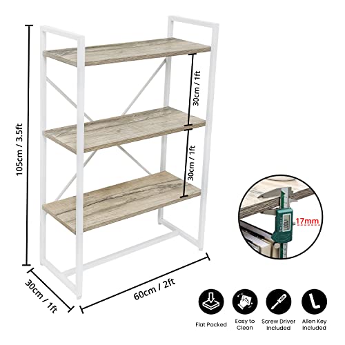 Image of ABOUT SPACE 3-Tier Book Shelf (3.5 ft) - Multipurpose Wooden Utility Rack with Metal Adjustable Bush DIY Open Display Shelf Storage Organizer Stand (L 60 x B 30 x H 105 cm)