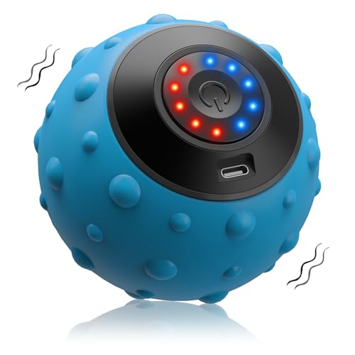 Wolady Pelota de masaje eléctrica con vibración, bola de fascia de 5 velocidades para músculos y plantar, recargable por USB, para aliviar el dolor muscular y plantar, color azul