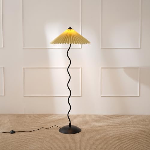 Image of FIG Living Wavy Floor Lamp (Olive Green) | 140 cm Tall Handpleated Lampshade with Sturdy Metal Base | Best for Home Decor, Living Room, Cafe & Restaurant | Minimalist Style Standing Lamp | (No Bulb)