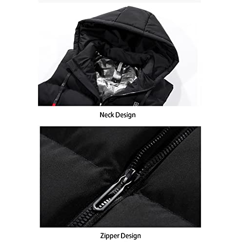 Men Heated Vest, Winter Windproof Hooded Electric Usb Heated Jacket Vest Warm Outdoor Sleeveless Puffer Down Vest For Hiking,Black,Xl #TOP1