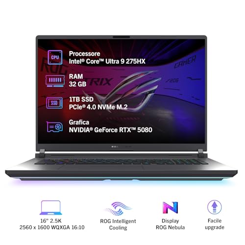 ROG Strix G16 (2025) con Display ROG Nebula da 16” a 240Hz, NVIDIA GeForce RTX 5080 16GB, Intel® Core™ Ultra 9 275HX, 32GB RAM, 1TB SSD, Win 11 Home, G615LW#B0DWSVRYWZ, Layout ITA, Grigio - Notebook - Immagine 1