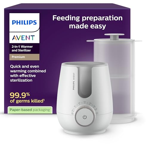 Philips Avent Premium - Chauffe-biberon et stérilisateur 2 en 1 de type bain-marie et conforme aux normes hospitalières, avec capteur intelligent de la température, SCF359/00