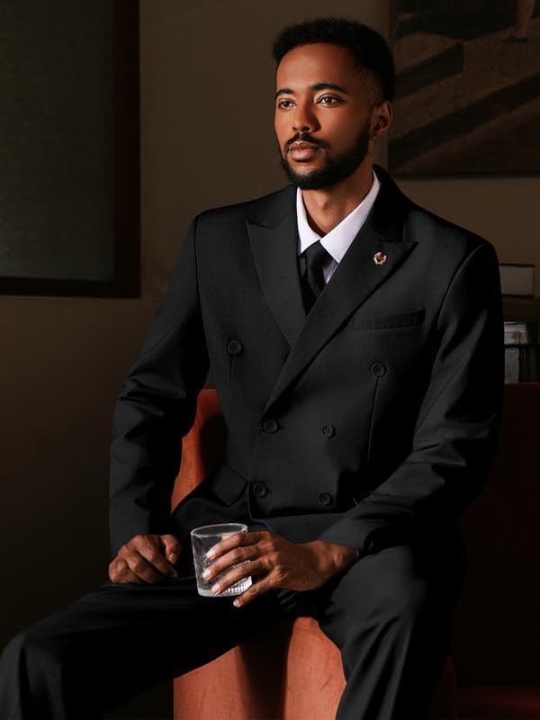 MAGE MALE Men's 2 Piece Suit Elegant Solid Double Breasted Slim Fit Tuxedo Suit with Blazer and Pants - Image 5