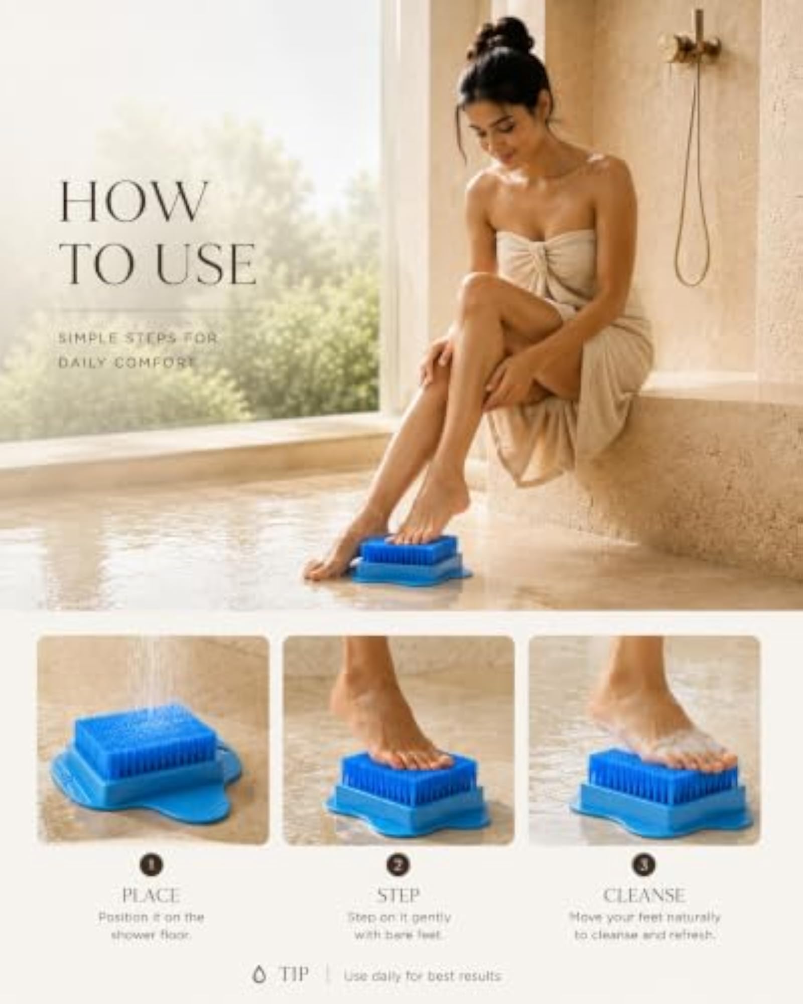 Premium Silicone Shower Foot Scrubber Mat with Suction Cups