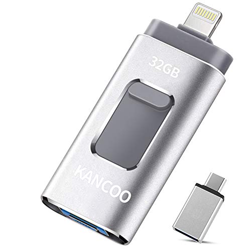 Memoria USB 3.0 32GB para iPhone y iPad OTG [4 en 1] Pendrive Memoria Flash USB Compatible con USB C/Android/PC/iOS13/ Macbook - Plata