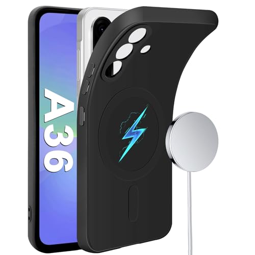 Coque Samsung Galaxy A36 MagSafe en silicone noir avec doublure microfibre