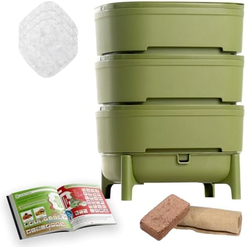 WORMcube Verde Design & Compact I Vermicompostador 3 bandejas I K...