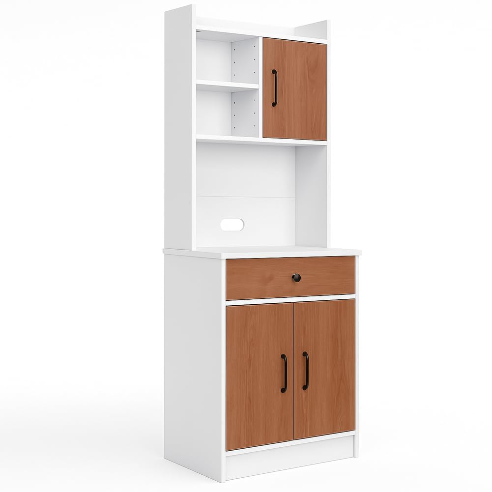 BAKAJI Armadio da Cucina Alto Multiuso, Credenza Mobile da Soggiorno, Sala da Pranzo, Salvaspazio, Sistema di Sicurezza, Mobiletto Dispensa con 2 Ante e 1 Cassetto, 55 x 40 x 180 cm (Bianco e Quercia)