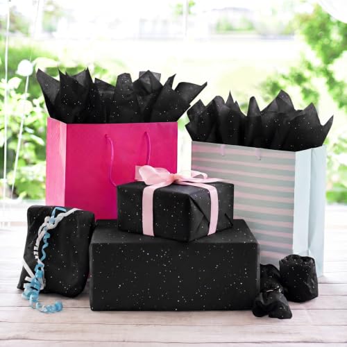 Image of 120 Sheets Black Glitter Tissue Paper, 14x20 Inch Glitter Art Tissue Paper for Gift Bags, Gift Wrap Supplies Bulk for Weddings, Birthday Parties, Crafts & Decoration (Black)