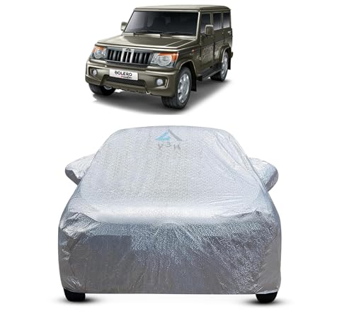 Image of Y3H 100% Waterproof Car Cover Compatible with Mahindra Bolero XL (Model : 2020 Onwards) Custom Fit Body Covers with Mirror Pockets | Color : Metalic Silver