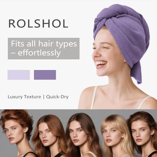 Image of ROLSHOL 2 Pack Waffle Microfiber Hair Towel Wraps for Women, 32 x 11 in