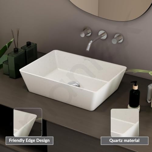 Image of Plantex Counter Top WashBasin for Bathroom /Granite Quartz Rectangle Tabletop Wash Basin /Vessel Sink Wash Basin Over Counter for Home /Restaurant (Grey Stone - 18 x 13 x 5 Inch)