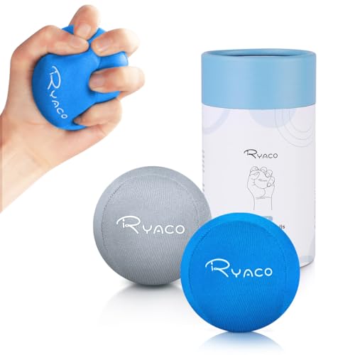 Ryaco Juego de 2 Bolas antiestrés de Gel para Ejercicios de Manos, Juego de 2 Bolas de Gel Blando y Duro para Adultos y niños: Alivio de la ansiedad (Gris y Azul)