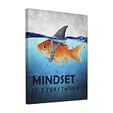Goldfish Canvas Print Motivational Wall Art Shark Pictures Funny Animal Poster Modern Artwork for Bedroom Bathroom Living Room Home Decor Framed Ready to Hang 8x10 Inches