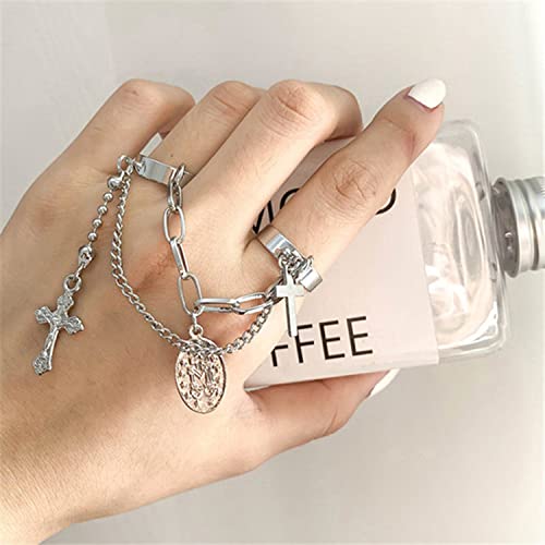 Plated Toned Cross Chain Ring Set