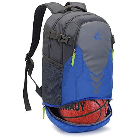 35L Basketball Backpack with Bottom Ball Compartment - Large Capacity Sports Equipment Bag for Youth Boys Girls Fit Basketball Volleyball Football Soccer Ball, Gym, Outdoor, Travel, Team (Blue) Cover