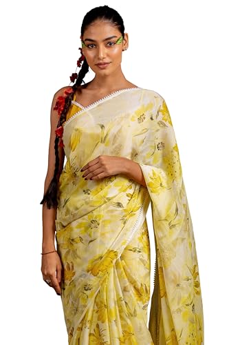 Image of MIRCHI FASHION Saree for Woman Georgette Floral and Leaf Printed | Elegant Farewell and Ceremonial Women's Sari with Blouse Piece