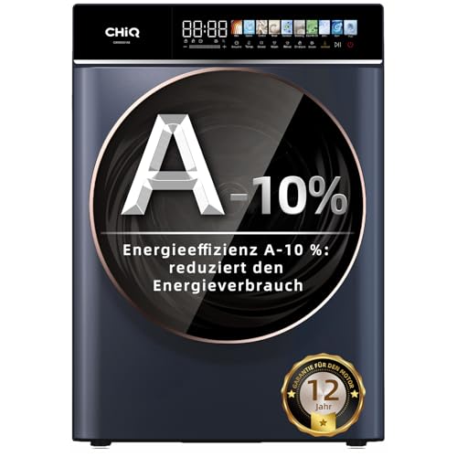 CHiQ CW106581AX Waschmaschine 10 kg, EEK A-10%| LED-Touchscreen, 1400 U/M | 12 Waschzyklen Speed Wash, Eco, Dampf, Timer| Frontlader washer, Wohnungen, Hotels, Schwarz