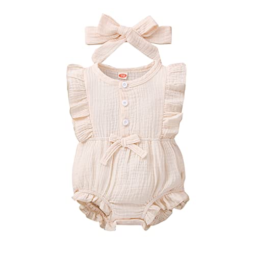 Image of JOPGEEY Newborn Baby Girl Summer Clothes Infant Romper Cotton Linen Jumpsuits Toddler Ruffle Bodysuit Outfits
