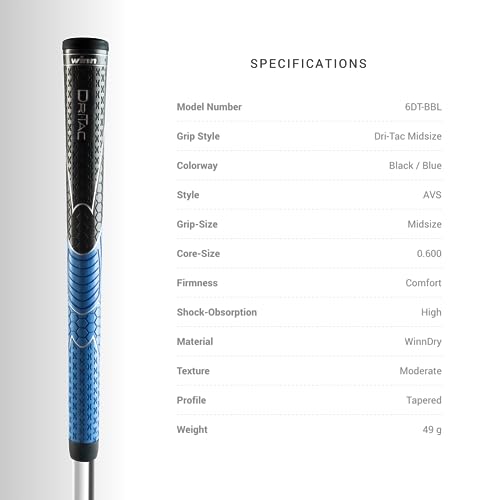 Winn Dri-Tac Midsize Golf Grip Black Blue +1/16 Inch