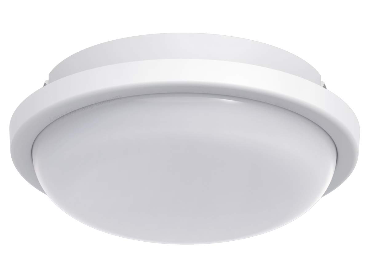 Long Life Lamp Company 15w LED Bulkhead Round Ceiling Light Flush Mounted 6500k Cool White IP54 Water Resistant for Bathroom, Porch, Utility Room CW01