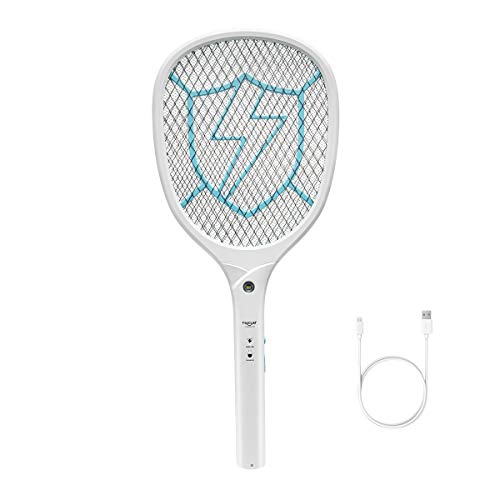 Preisvergleich Produktbild Faicuk Elektrische Fliegenklatsche Insekten Vernichter Schläger Moskito Zapper, USB Wiederaufladbarer 1500mAh Akku, LED-Beleuchtung Doppelte Schichten Mesh Schut