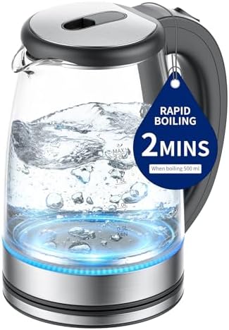 Electric Kettle Glass 2L, 1500W Fast Boiling Hot Water Boiler wit...