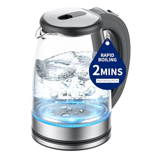 Image of Electric Kettle Glass 2L, 1500W Fast Boiling Hot Water Boiler with Auto Shut-Off, LED Light, BPA-Free, Borosilicate Glass, Stainless Steel Interior, Wide Opening, Display Refrigerator with Door