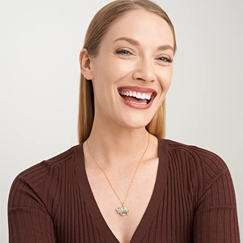 MORGAN & PAIGE .925 Sterling Silver 18K Gold Plated Genuine Jade Necklaces for Women - Elephant and White Sapphire or Turtle with 1/10 cttw Diamond Pendant, Gold Necklace for Women Jewelry 18 inch4