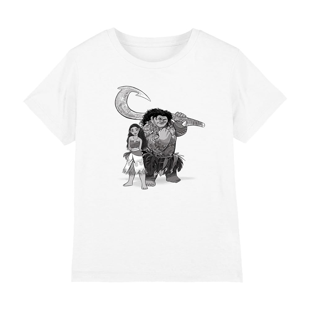 Moana Maui Sketch Girls T Shirt, White, 5-6 Years