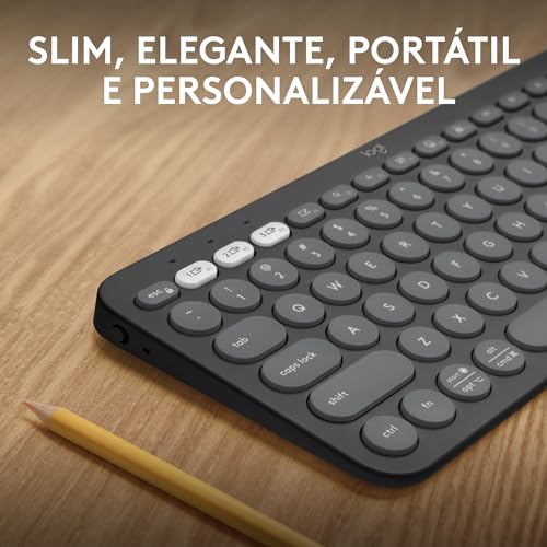 Teclado sem fio Logitech Pebble Keys 2 K380s com Conexão Bluetooth Easy-Switch e Pilha Inclusa - Com