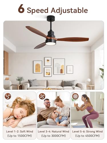 Image of Sofucor Ceiling Fan with Lights and Remote, 52 inch Modern LED Wood Ceiling Fan with Downrods, for Indoor Bedroom Living Room Outdoor Patio Porch, Reversible, Quiet and Powerful