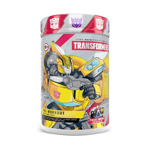 Image of Core Nutritionals Transformers Energon Pre Workout | 300mg Paraxanthine | No Crash Energy & Focus | Free Prize Inside - Bumblebee | 20 Servings (Sour Lemon Candy)