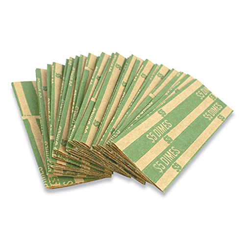 CONTROLTEK Flat Tubular Coin Wrap, Dimes, 5.00, Green, 1,000/box