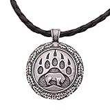 Caiyao Viking Polar Bear Necklaces Animals Pawprint Big Round Disc Pendant Bear Claw Footprint Butterfly Moth Insect Neclaces for Men Women Hunter Brave Jewelry-B Silver Bear