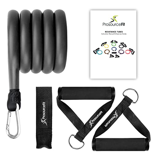 ProsourceFit Single Stackable Resistance Bands with Door Anchor and Exercise Guide, 16 20 LB, Heavy Duty Fitness Tube for Full Body Exercises and Home Workouts, Black
