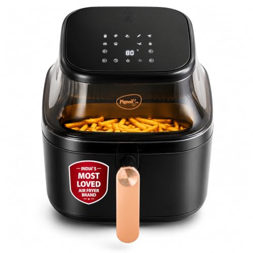 Image of Pigeon by Stovekraft Healthifry 5.4L Digital Air Fryer | 1500W |See Through Glass Window|360 Rapid Air Circulation |80% Less Oil |Non-Stick Basket |Touch Control |Auto Shut-Off |2 Yrs Warranty |Black