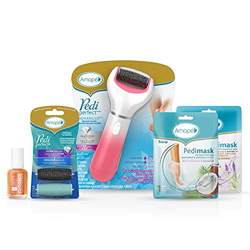 essie x Amope Pedi Perfect Spa Pack: essie apricot cuticle oil, electronic foot file, 2 refills, 1 pair lavender, 1 pair coconut pedi masks (1 ea)