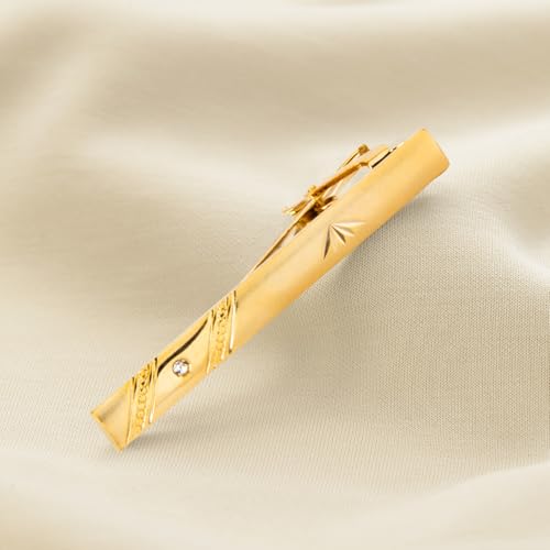 Image of Wynameleri Fashion Tie Pin Gold Plated with Rhinestones for Men in Gift Box