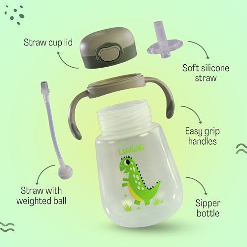 Image of LuvLap Bite Resistant Soft Silicone Straw Sipper Cup with Handle, with Weighted Straw, Sippy Cup with Anti Spill Lock, BPA Free, 300 ml, Green, Training Cup for Kids